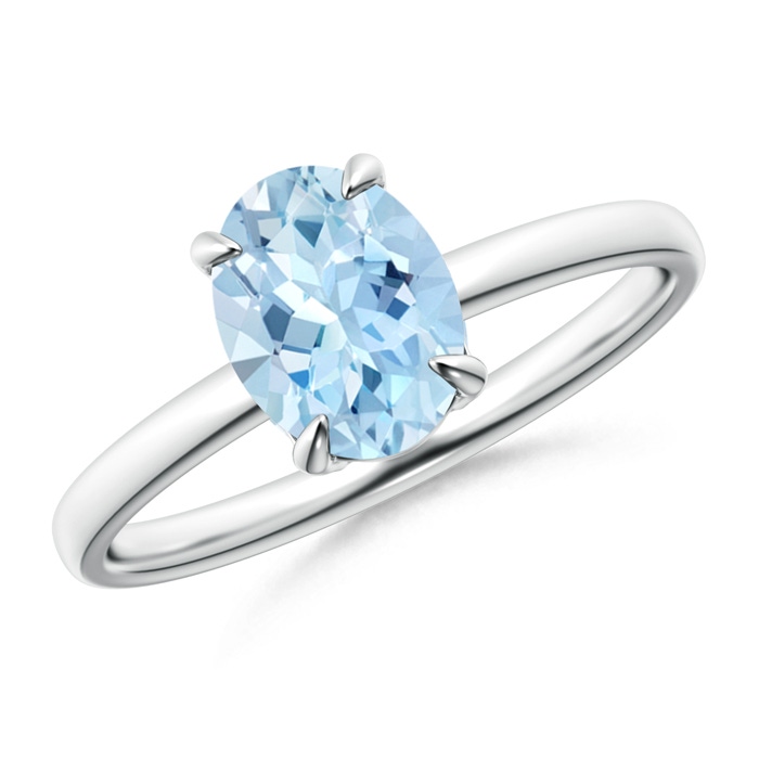 8x6mm AAA Claw-Set Oval Aquamarine Solitaire Ring in White Gold