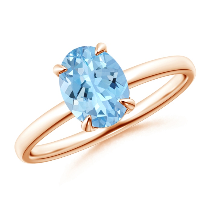 8x6mm AAAA Claw-Set Oval Aquamarine Solitaire Ring in Rose Gold 