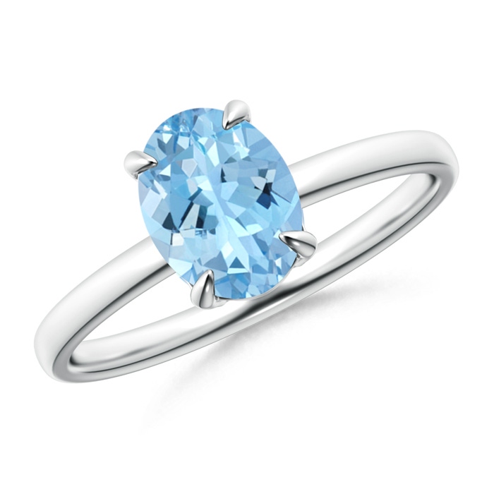 8x6mm AAAA Claw-Set Oval Aquamarine Solitaire Ring in White Gold 