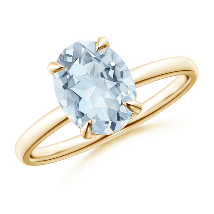 9x7mm A Claw-Set Oval Aquamarine Solitaire Ring in Yellow Gold 