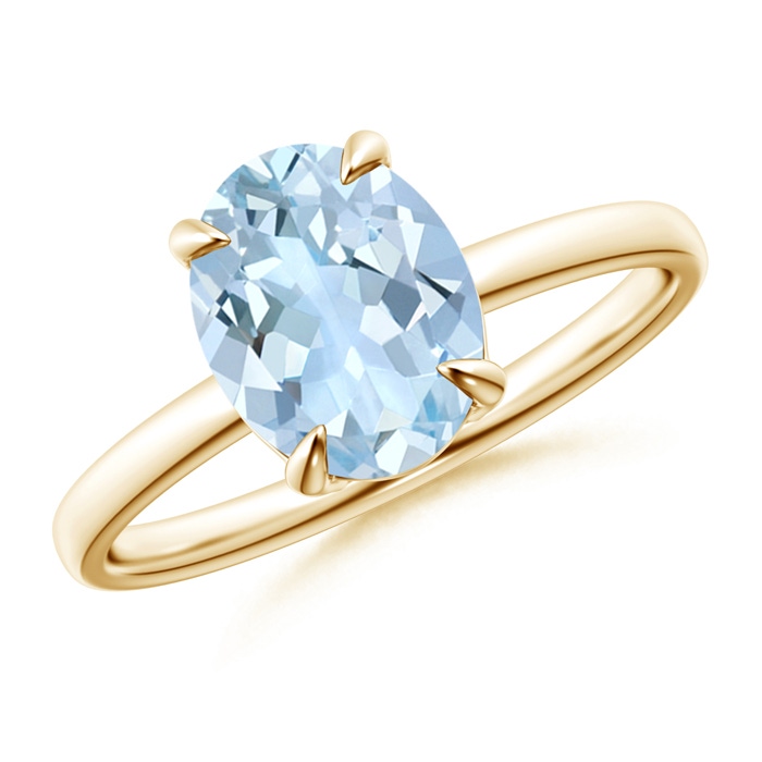 9x7mm AA Claw-Set Oval Aquamarine Solitaire Ring in Yellow Gold 