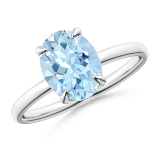 9x7mm AAA Claw-Set Oval Aquamarine Solitaire Ring in White Gold