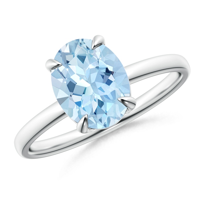 9x7mm AAA Claw-Set Oval Aquamarine Solitaire Ring in White Gold 