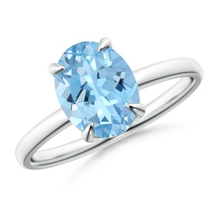9x7mm AAAA Claw-Set Oval Aquamarine Solitaire Ring in P950 Platinum