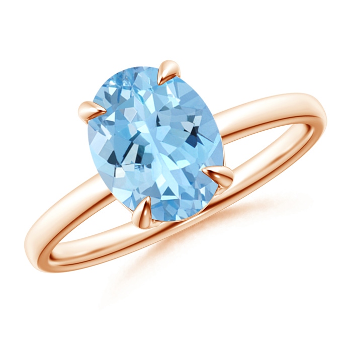 9x7mm AAAA Claw-Set Oval Aquamarine Solitaire Ring in Rose Gold 