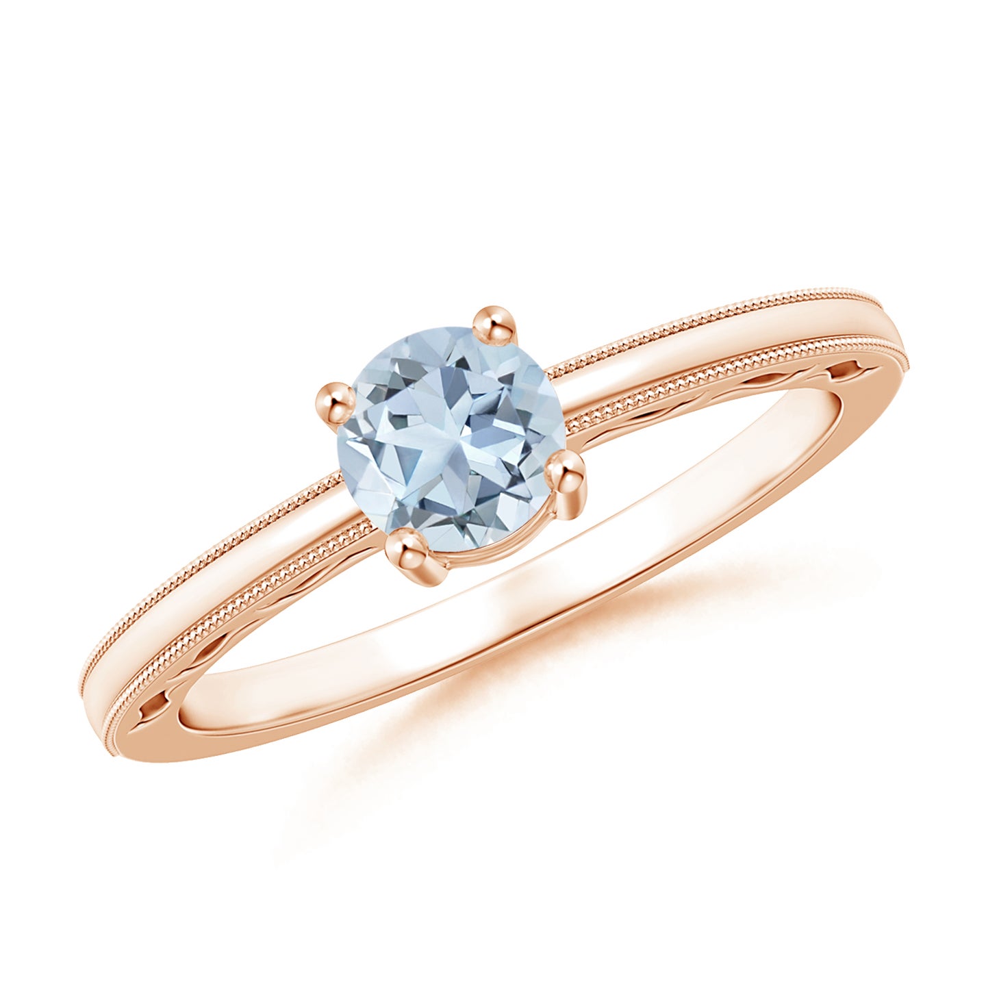 Vintage Style Aquamarine Solitaire Ring with Milgrain