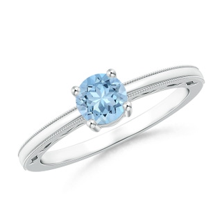 5mm AAA Vintage Style Aquamarine Solitaire Ring with Milgrain in 9K White Gold