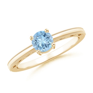 5mm AAA Vintage Style Aquamarine Solitaire Ring with Milgrain in Yellow Gold