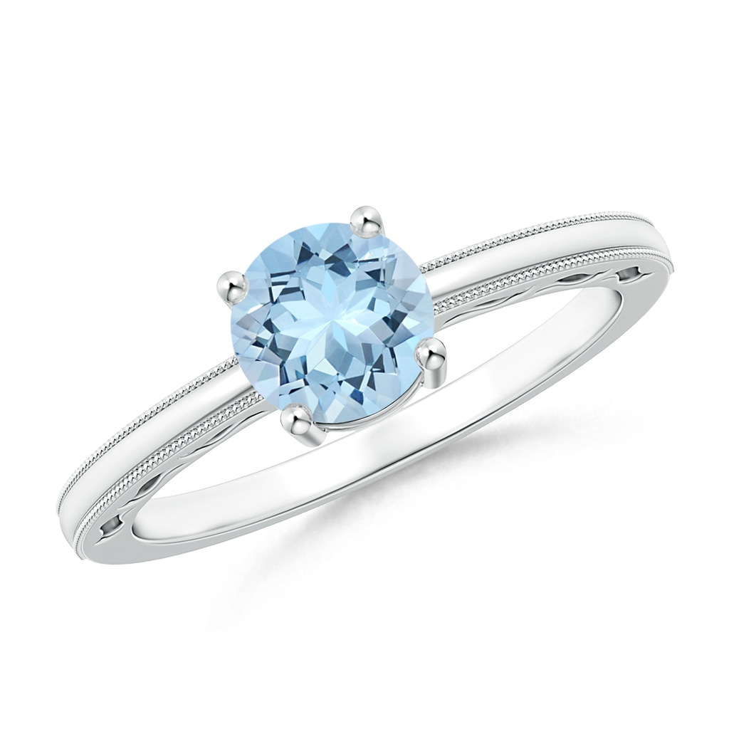 6mm AAA Vintage Style Aquamarine Solitaire Ring with Milgrain in White Gold