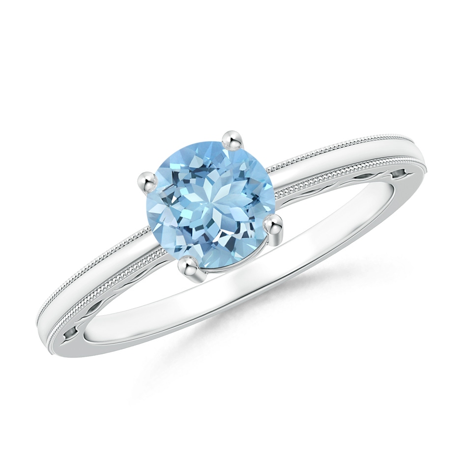 6mm AAAA Vintage Style Aquamarine Solitaire Ring with Milgrain in P950 Platinum 
