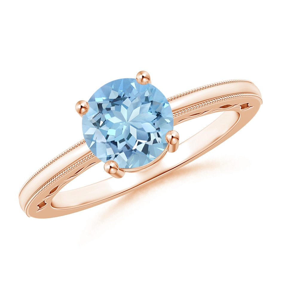 7mm AAAA Vintage Style Aquamarine Solitaire Ring with Milgrain in Rose Gold 