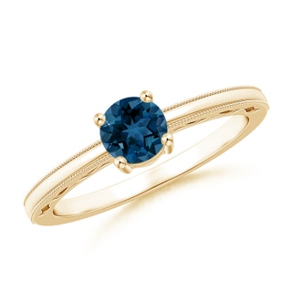 5mm AAA Vintage Style London Blue Topaz Solitaire Ring with Milgrain in Yellow Gold