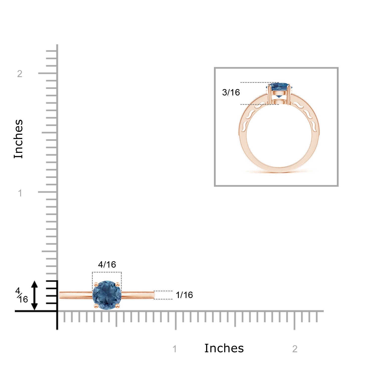 A - London Blue Topaz / 1.55 CT / 14 KT Rose Gold