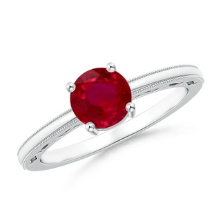 4.82x4.69x2.71mm AA Vintage Style Ruby Solitaire Ring with Milgrain in 18K White Gold