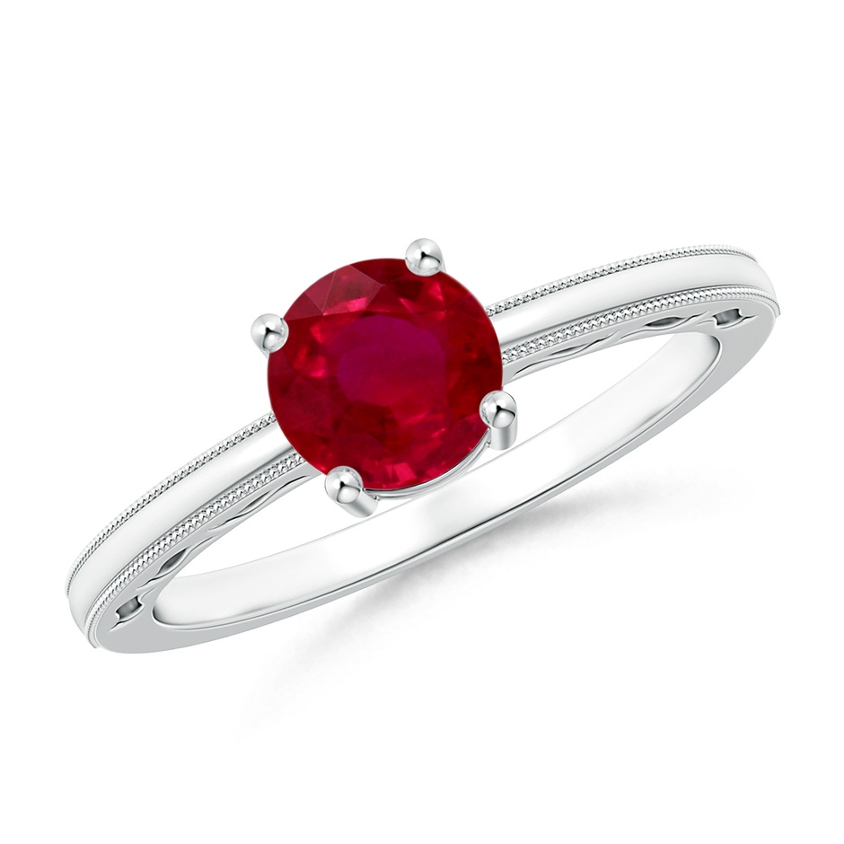 4.82x4.69x2.71mm AA Vintage Style Ruby Solitaire Ring with Milgrain in P950 Platinum 