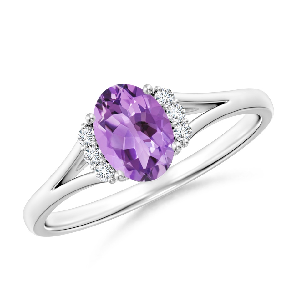 7x5mm A Oval Amethyst with Round Diamond Collar Solitaire Ring in White Gold 