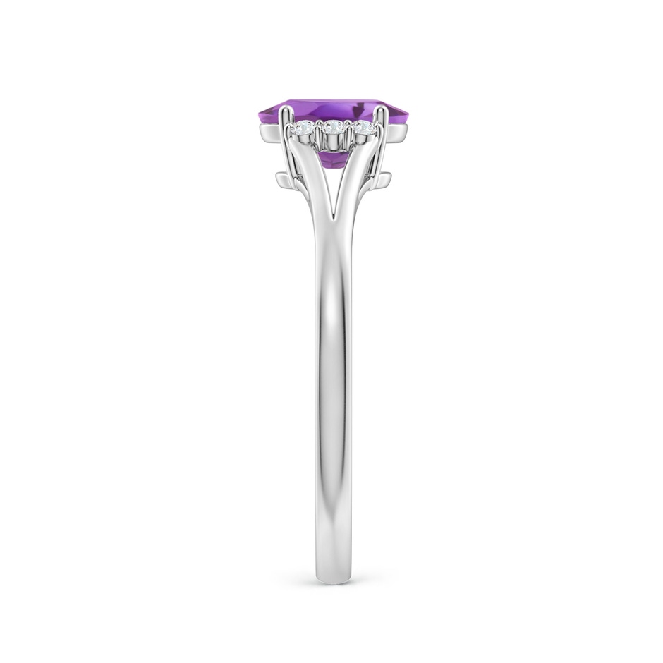 7x5mm A Oval Amethyst with Round Diamond Collar Solitaire Ring in White Gold side-2