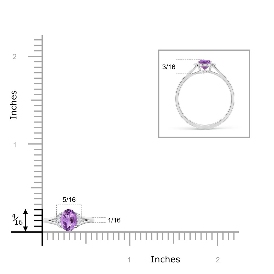 7x5mm A Oval Amethyst with Round Diamond Collar Solitaire Ring in White Gold ruler