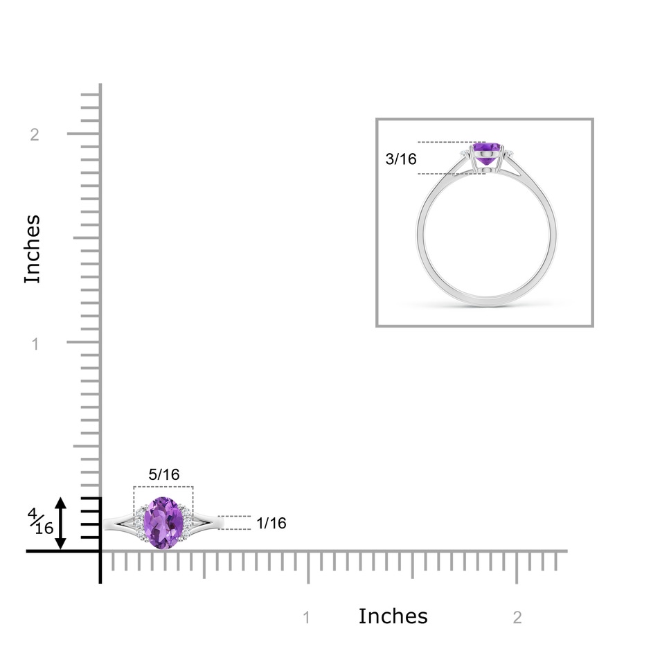 7x5mm AA Oval Amethyst with Round Diamond Collar Solitaire Ring in P950 Platinum ruler
