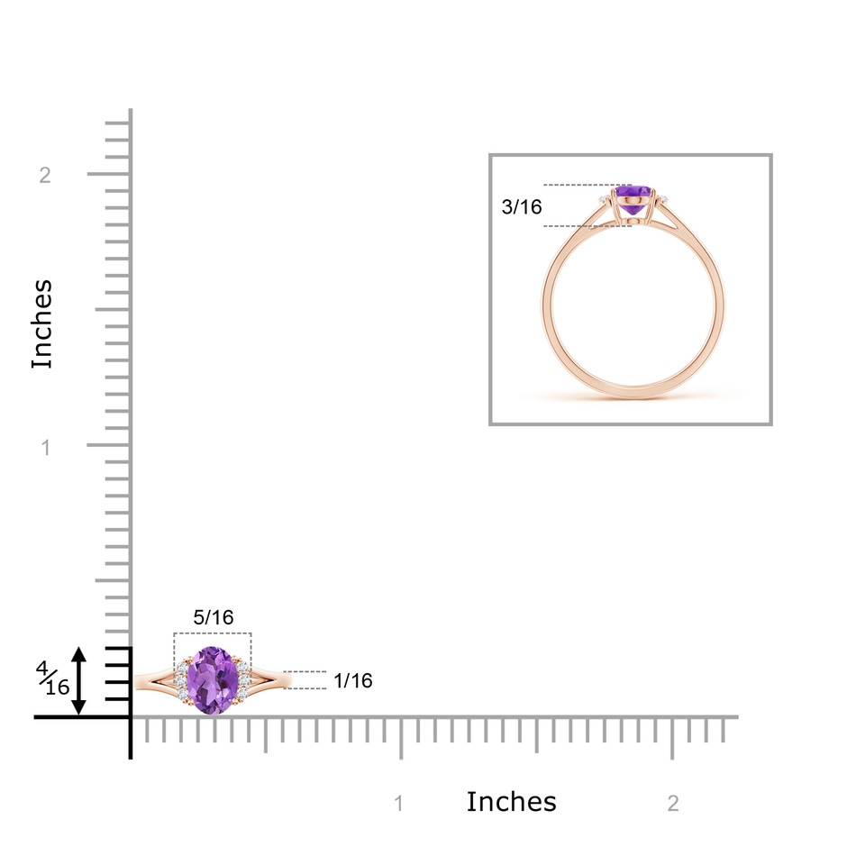 7x5mm AA Oval Amethyst with Round Diamond Collar Solitaire Ring in Rose Gold ruler