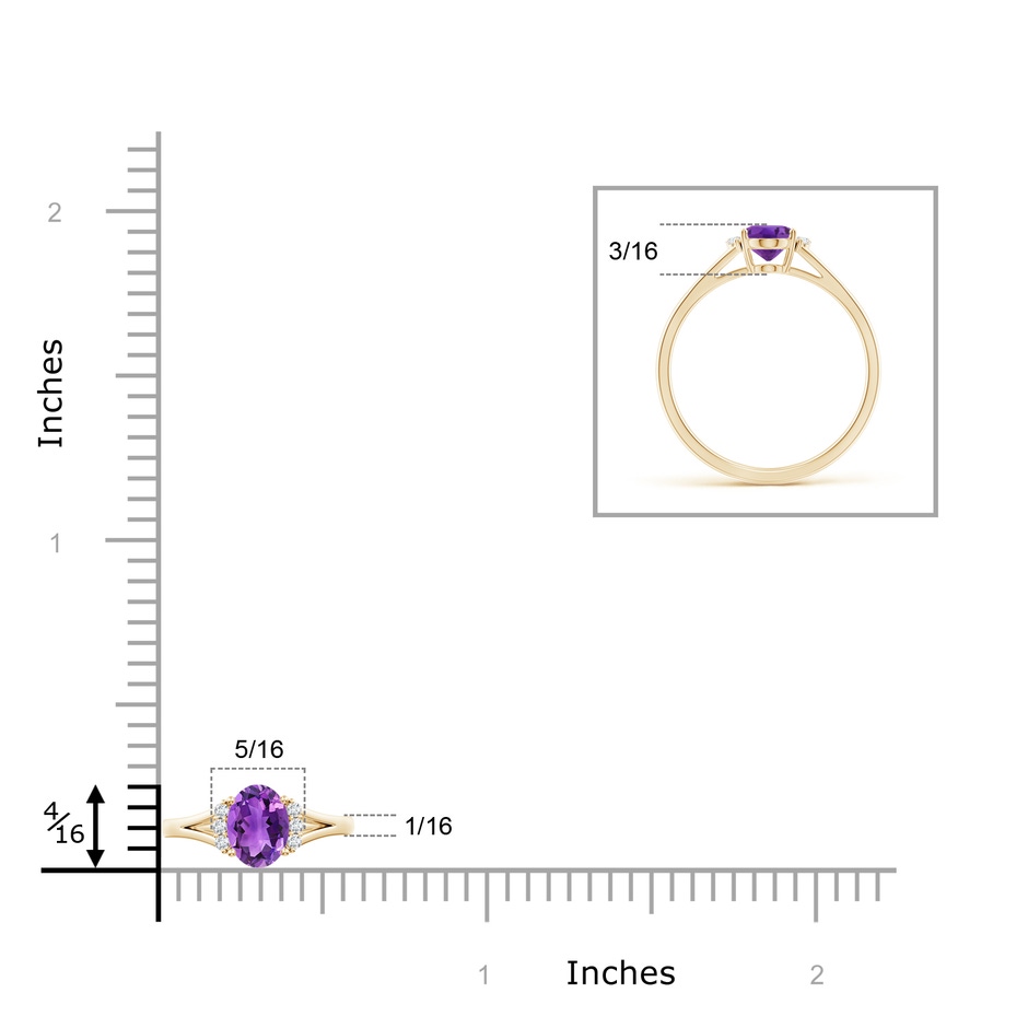 7x5mm AAA Oval Amethyst with Round Diamond Collar Solitaire Ring in Yellow Gold ruler