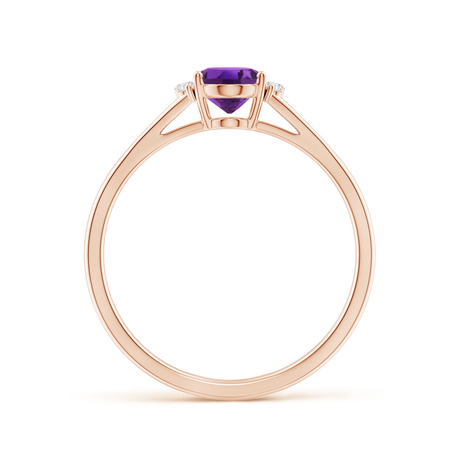 7x5mm AAAA Oval Amethyst with Round Diamond Collar Solitaire Ring in Rose Gold side-1