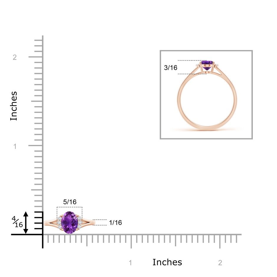 7x5mm AAAA Oval Amethyst with Round Diamond Collar Solitaire Ring in Rose Gold ruler