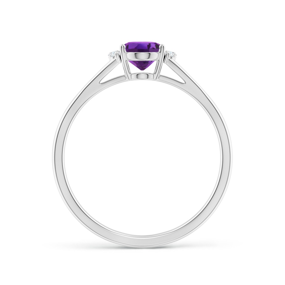 7x5mm AAAA Oval Amethyst with Round Diamond Collar Solitaire Ring in White Gold side-1
