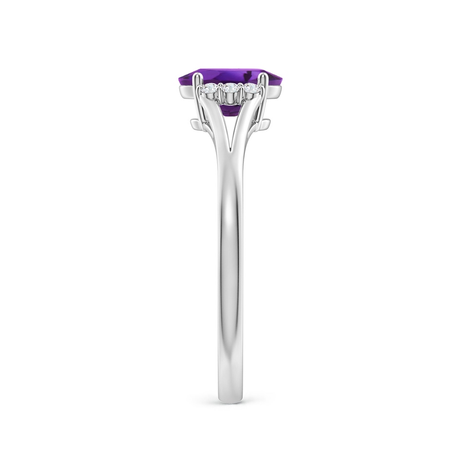 7x5mm AAAA Oval Amethyst with Round Diamond Collar Solitaire Ring in White Gold side-2