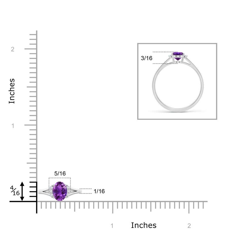 7x5mm AAAA Oval Amethyst with Round Diamond Collar Solitaire Ring in White Gold ruler
