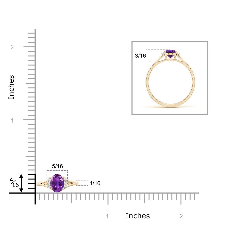 7x5mm AAAA Oval Amethyst with Round Diamond Collar Solitaire Ring in Yellow Gold ruler