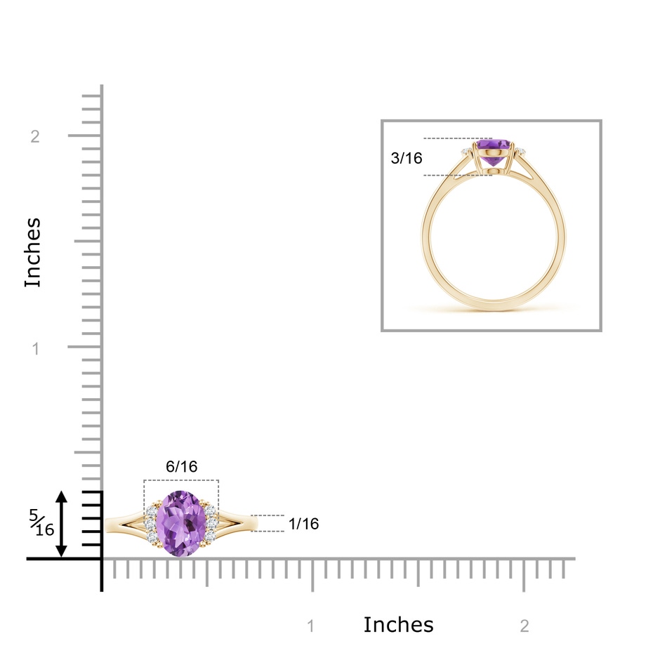 8x6mm A Oval Amethyst with Round Diamond Collar Solitaire Ring in Yellow Gold ruler