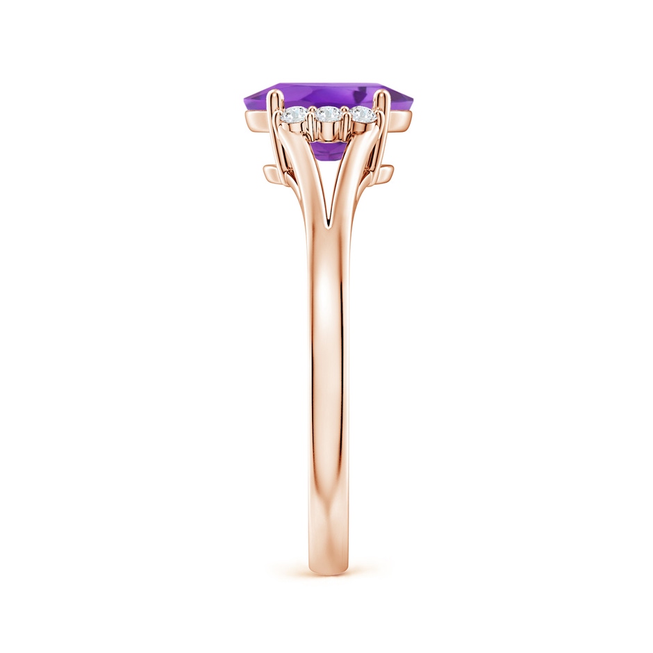 8x6mm AA Oval Amethyst with Round Diamond Collar Solitaire Ring in Rose Gold side-2
