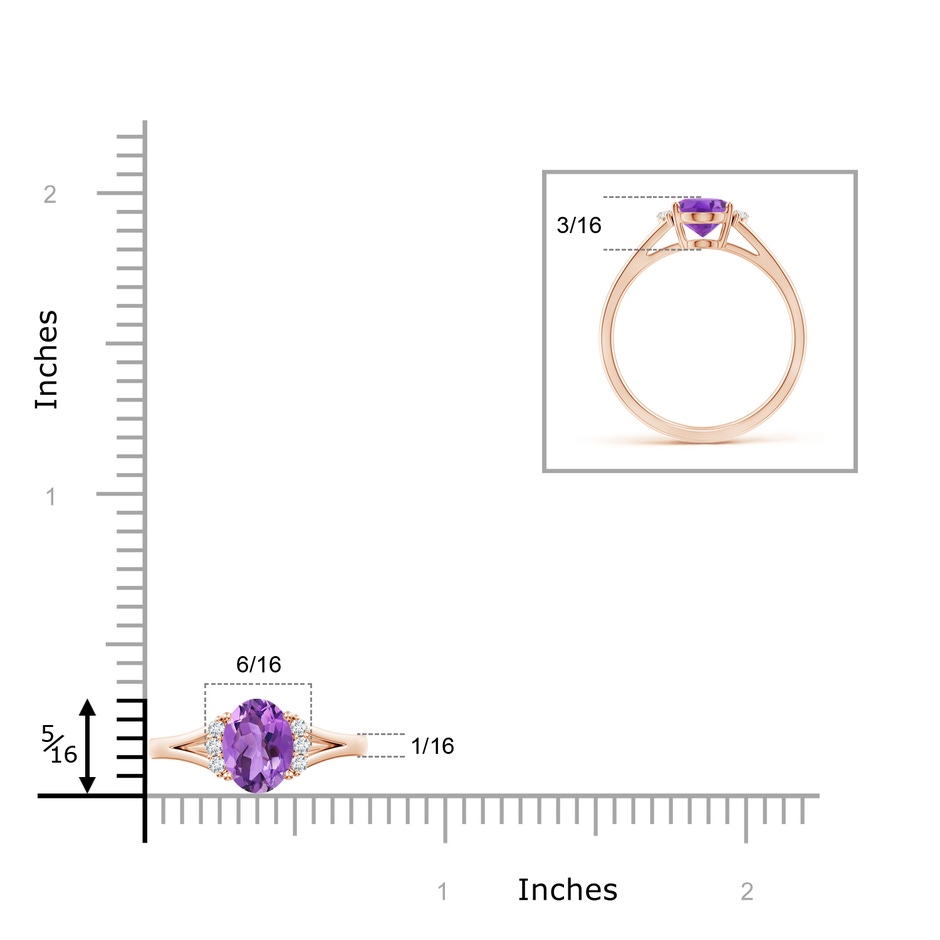 8x6mm AA Oval Amethyst with Round Diamond Collar Solitaire Ring in Rose Gold ruler