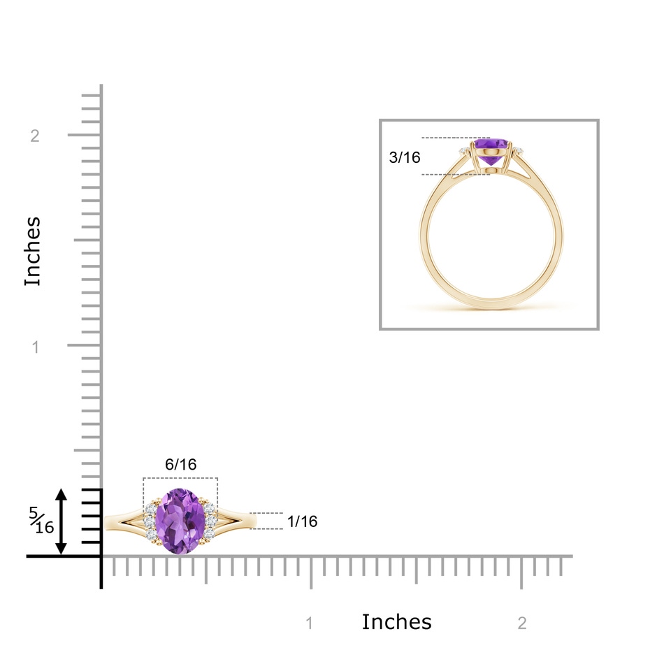 8x6mm AA Oval Amethyst with Round Diamond Collar Solitaire Ring in Yellow Gold ruler