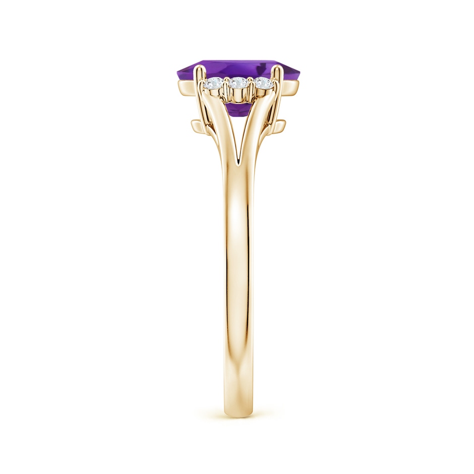8x6mm AAA Oval Amethyst with Round Diamond Collar Solitaire Ring in Yellow Gold side-2