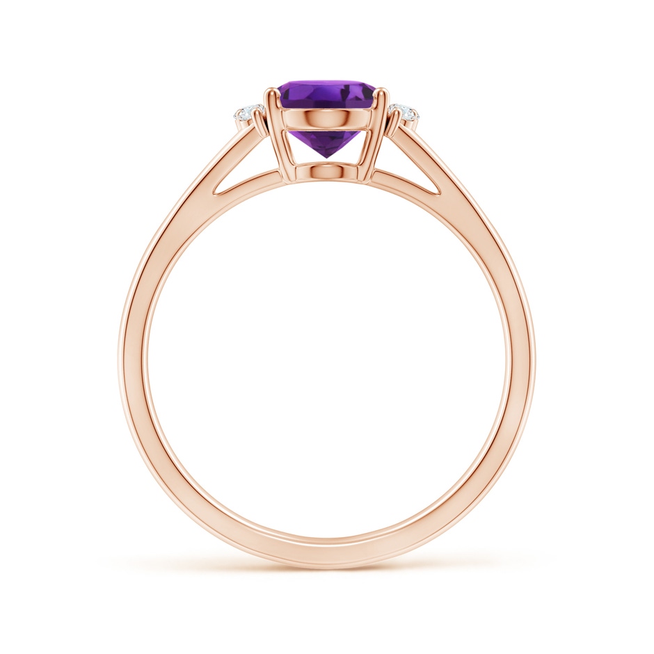 8x6mm AAAA Oval Amethyst with Round Diamond Collar Solitaire Ring in Rose Gold side-1