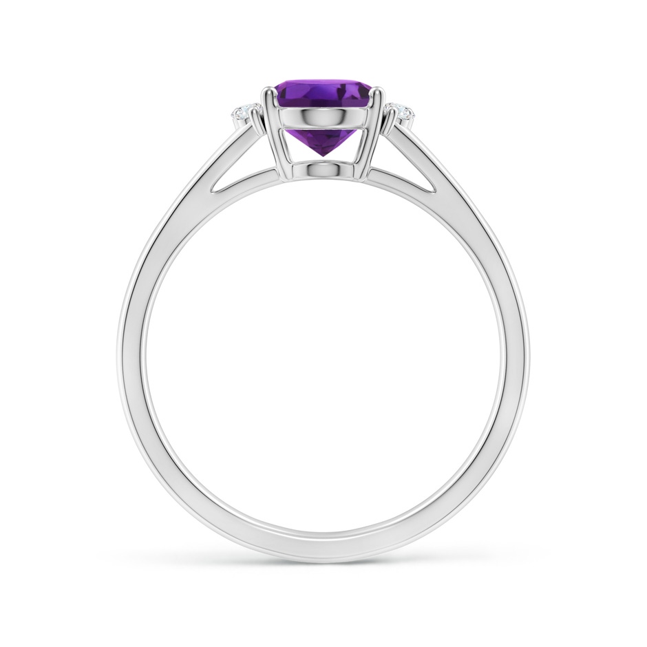 8x6mm AAAA Oval Amethyst with Round Diamond Collar Solitaire Ring in White Gold side-1