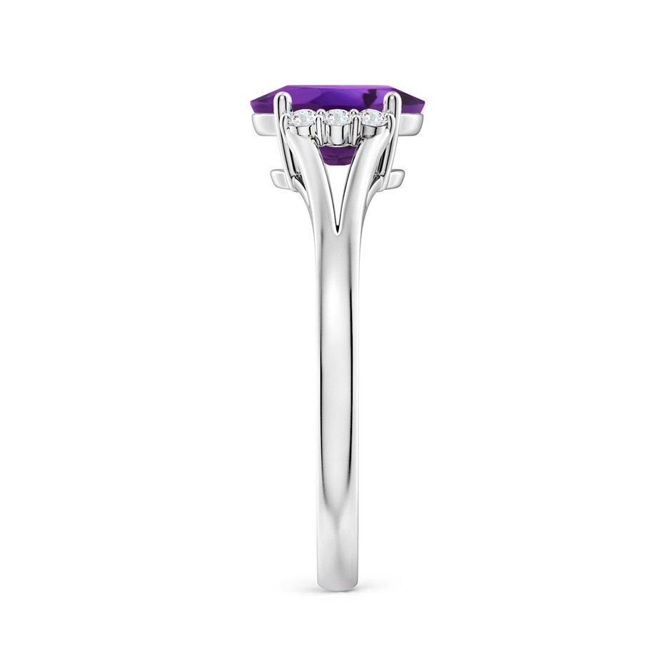 8x6mm AAAA Oval Amethyst with Round Diamond Collar Solitaire Ring in White Gold side-2