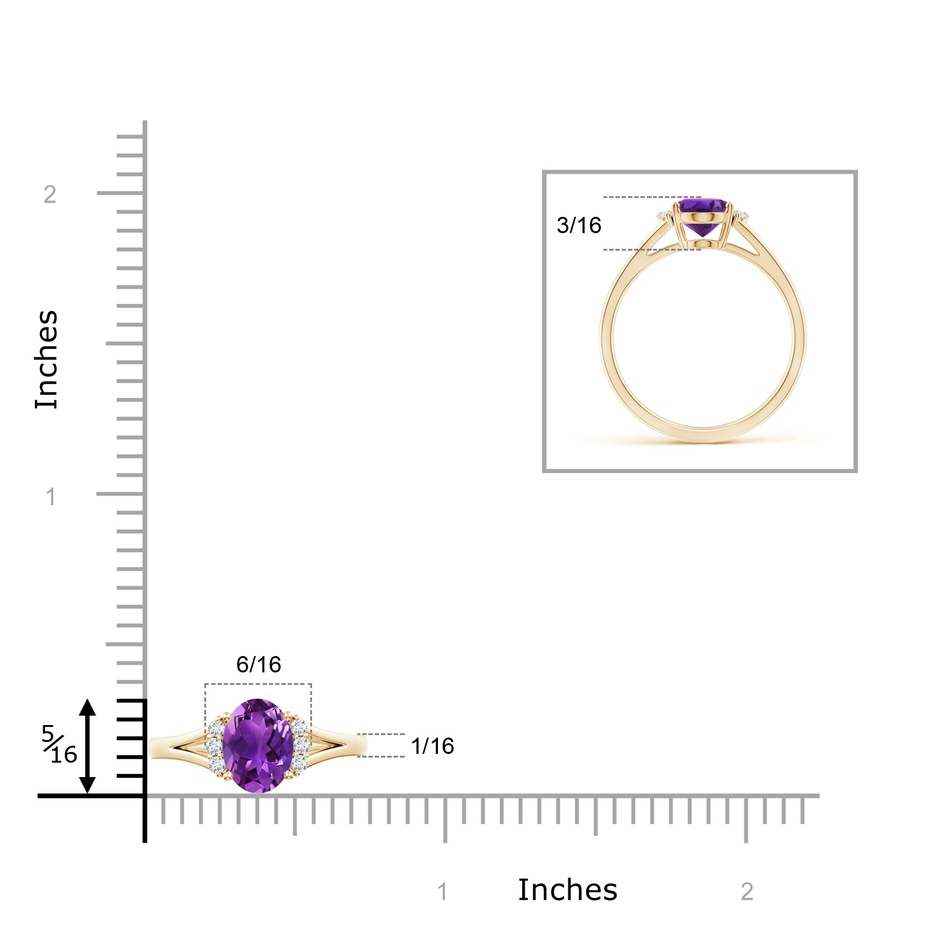 8x6mm AAAA Oval Amethyst with Round Diamond Collar Solitaire Ring in Yellow Gold ruler