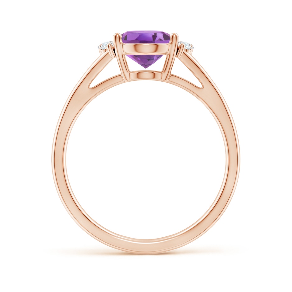 9x7mm A Oval Amethyst with Round Diamond Collar Solitaire Ring in Rose Gold side-1
