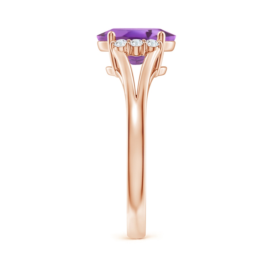 9x7mm A Oval Amethyst with Round Diamond Collar Solitaire Ring in Rose Gold side-2