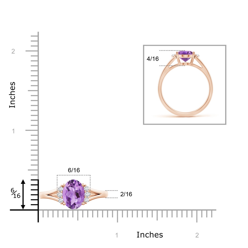 9x7mm A Oval Amethyst with Round Diamond Collar Solitaire Ring in Rose Gold ruler