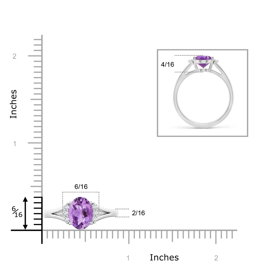9x7mm A Oval Amethyst with Round Diamond Collar Solitaire Ring in White Gold ruler
