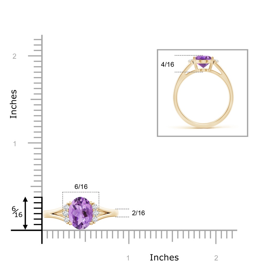 9x7mm A Oval Amethyst with Round Diamond Collar Solitaire Ring in Yellow Gold ruler