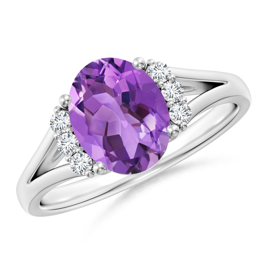9x7mm AA Oval Amethyst with Round Diamond Collar Solitaire Ring in P950 Platinum 