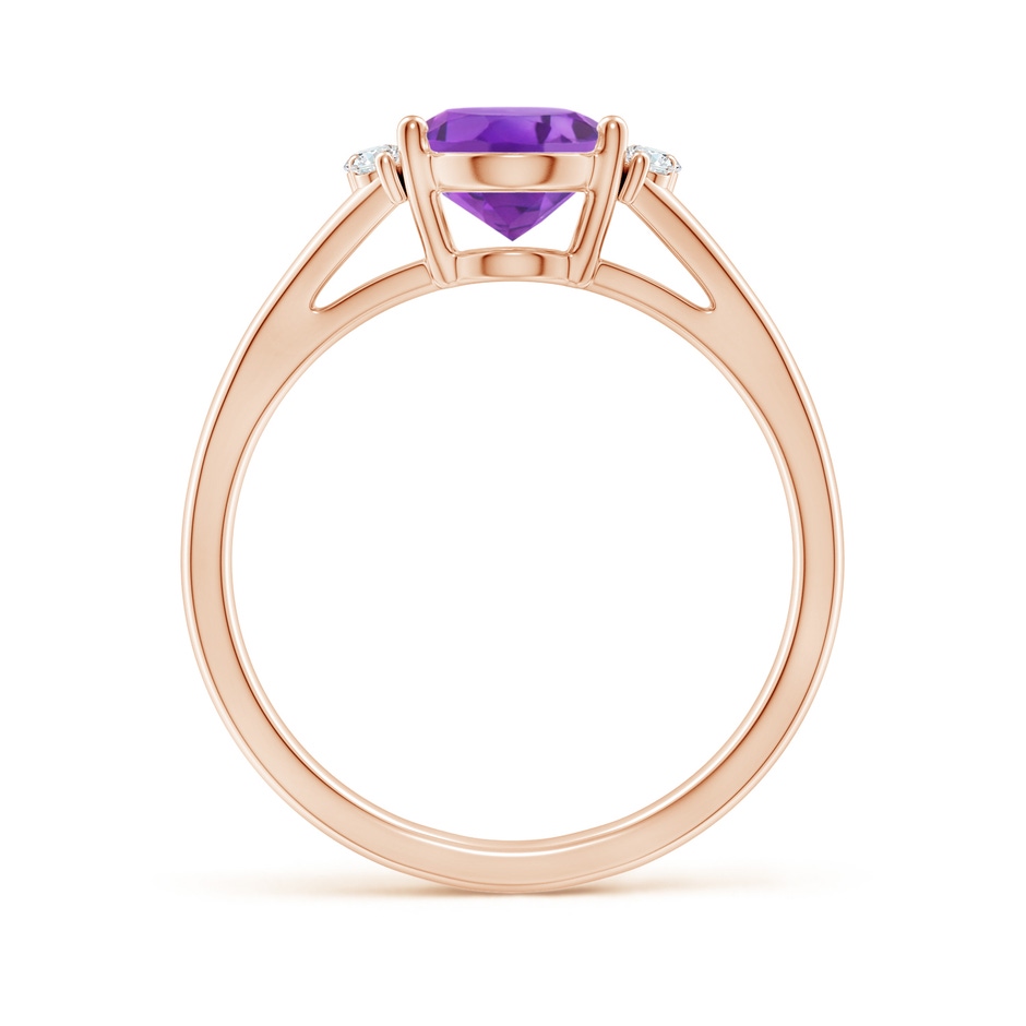 9x7mm AA Oval Amethyst with Round Diamond Collar Solitaire Ring in Rose Gold side-1