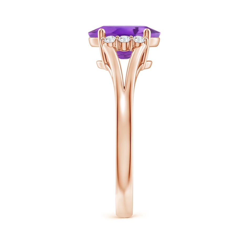 9x7mm AA Oval Amethyst with Round Diamond Collar Solitaire Ring in Rose Gold side-2