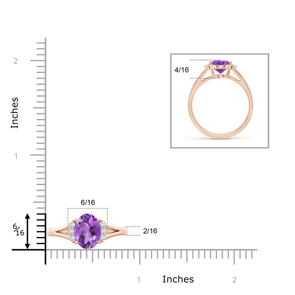 9x7mm AA Oval Amethyst with Round Diamond Collar Solitaire Ring in Rose Gold ruler