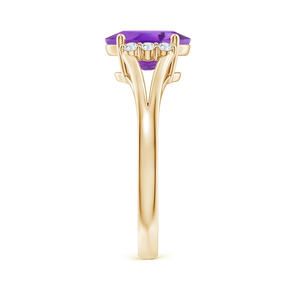 9x7mm AA Oval Amethyst with Round Diamond Collar Solitaire Ring in Yellow Gold side-2